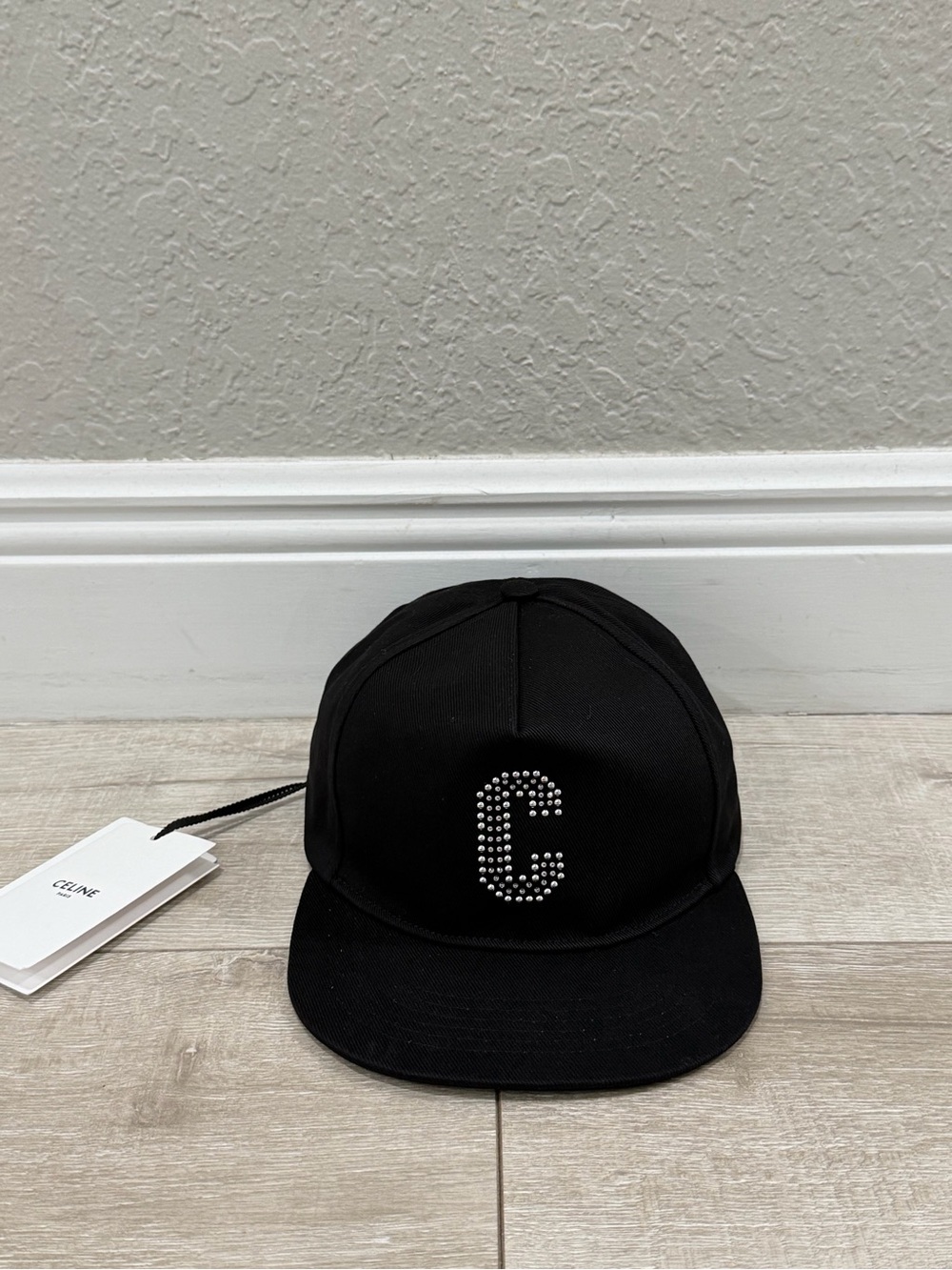 Celine adult Black Cap with Rhinestone 'C' SnapBack authentic